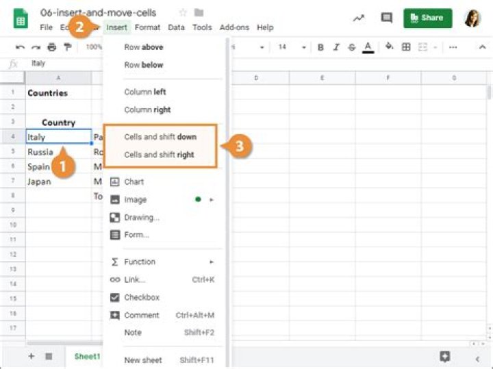 How to move cells in google sheets